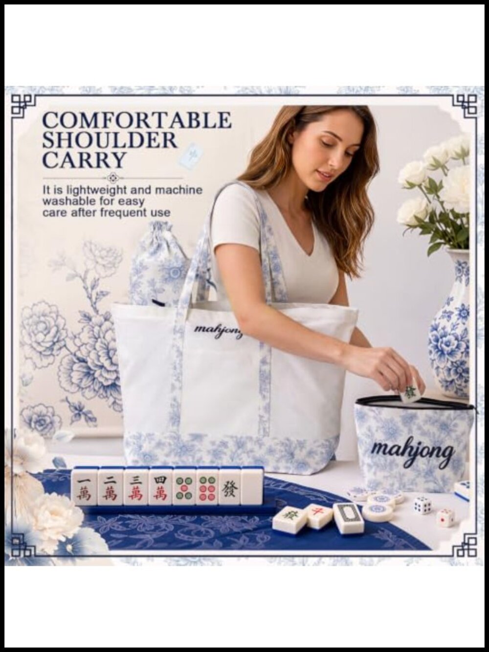3-Piece Mahjong Storage Bag Set with Tote, Tile Bag & Rack Sleeve - Picture 5 of 6
